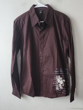 Men's Dark Brown Graphic Button-Down Shirt. New Without Tag